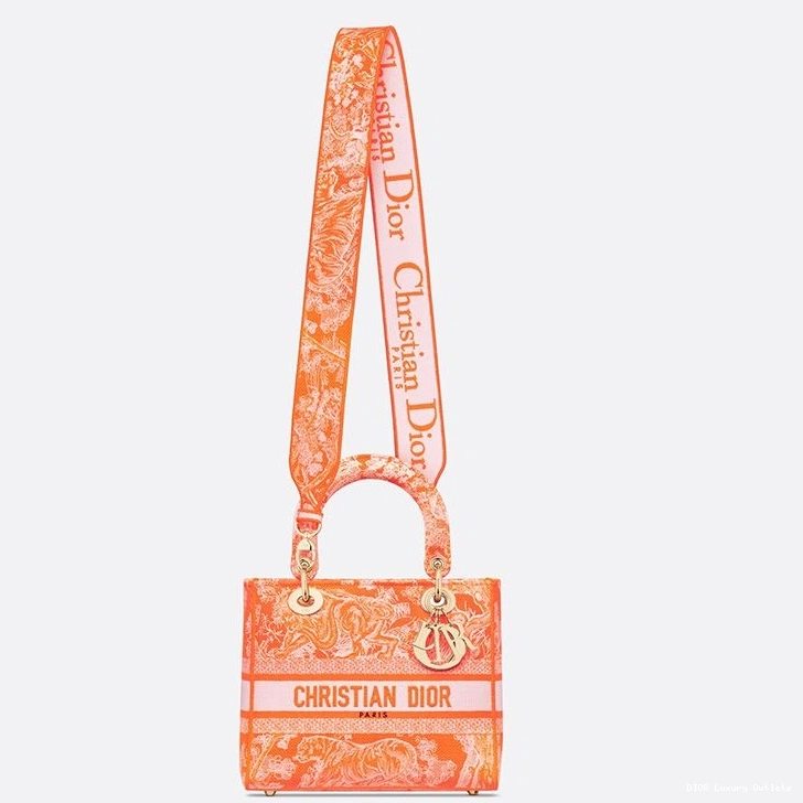 Cheap Bag Orange Motif Canvas D-lite Medium de Lady Toile Jouy 0716 Luxury